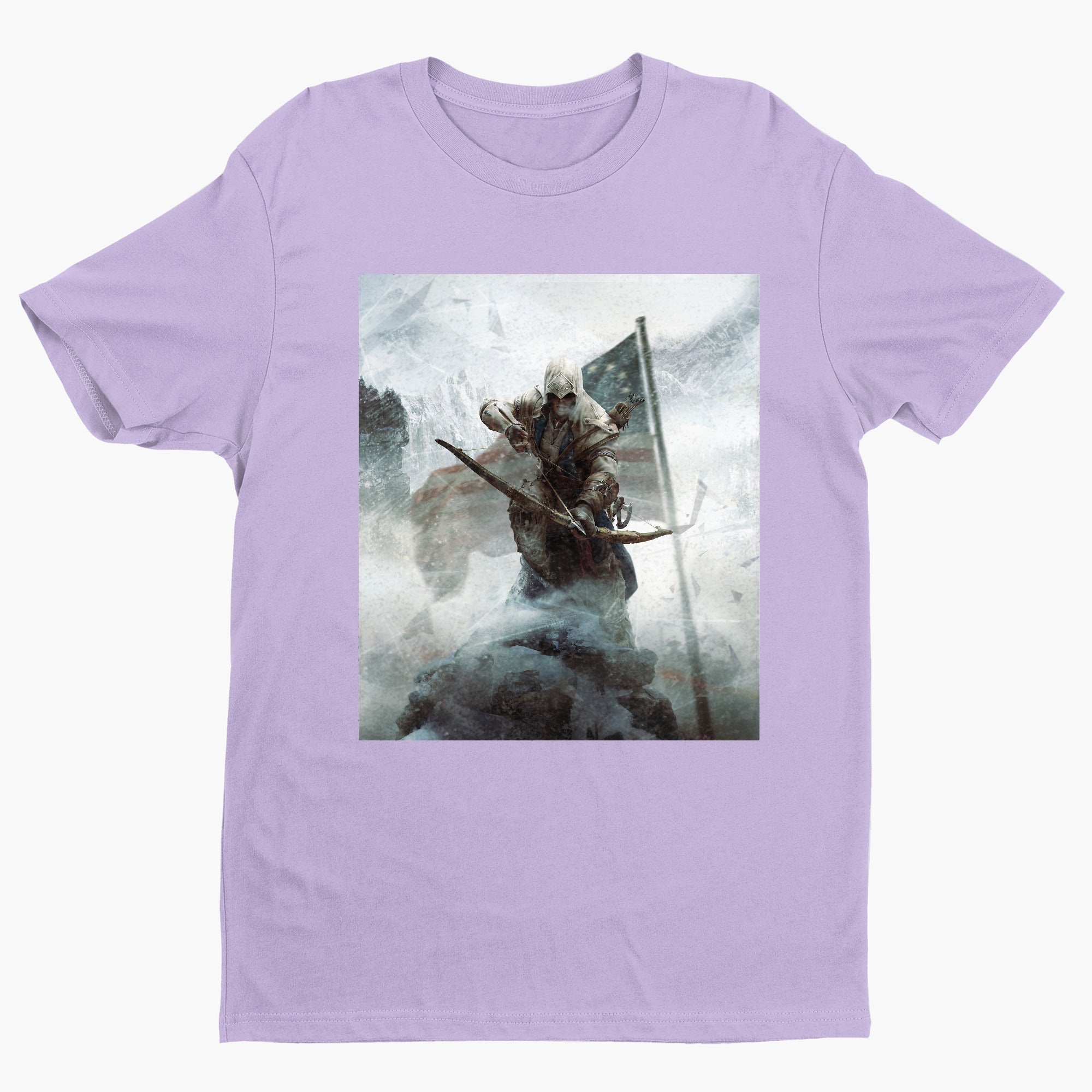 Assassin's Creed III key art tee - violet unisex t-shirt, front view